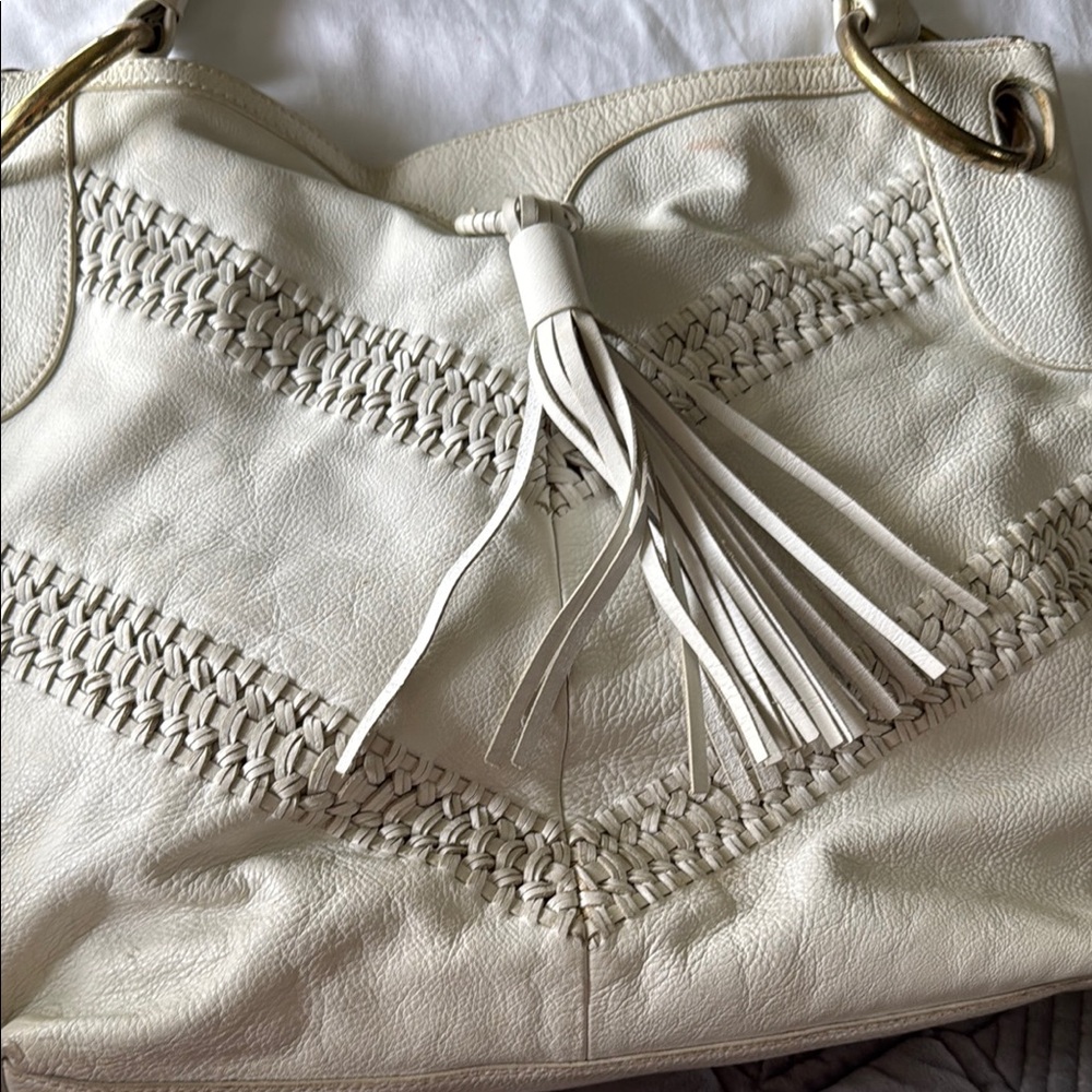 Kenneth Cole New York White Leather Shoulder Bag with Braided Details